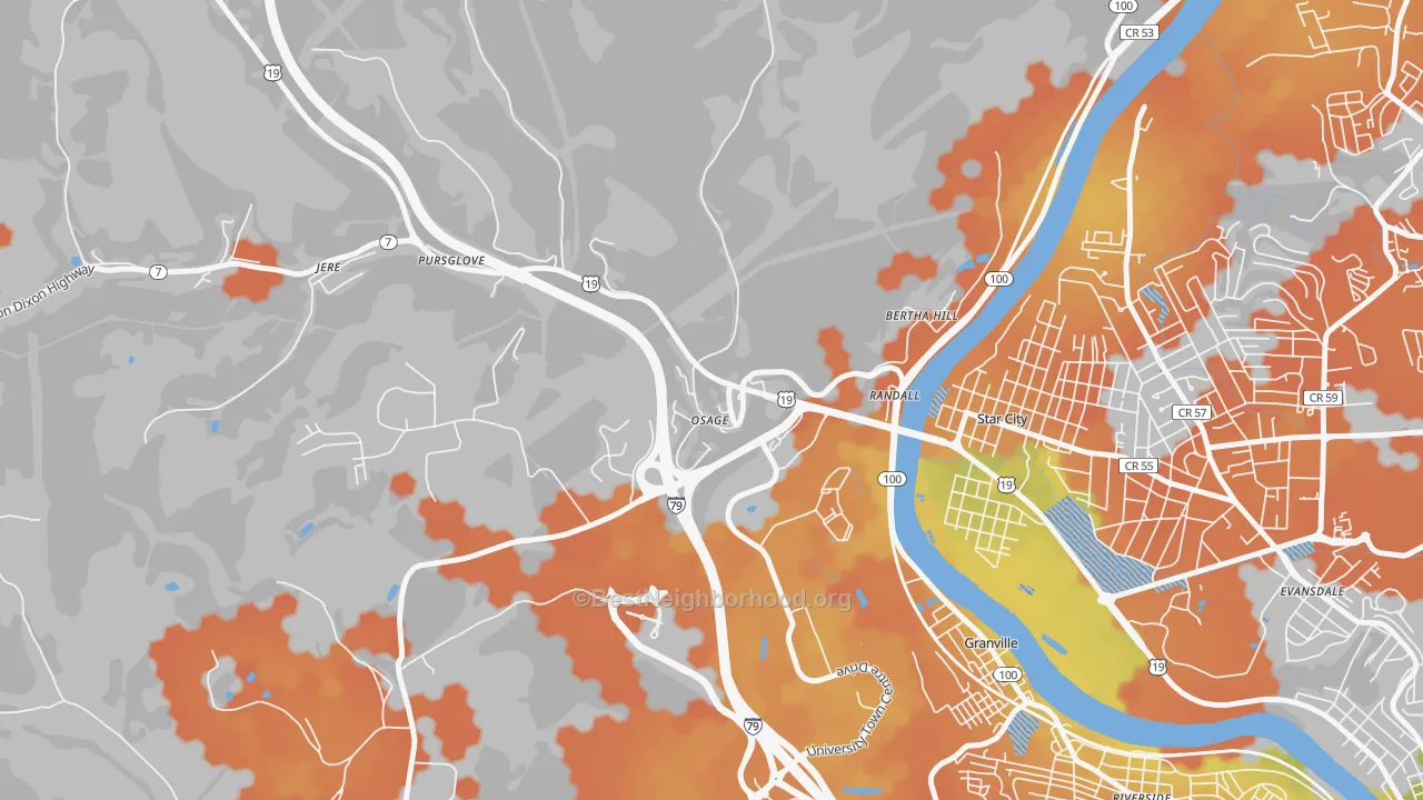 Bike Grade map of Osage, WV