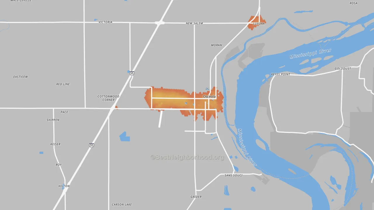 Bike Grade map of Osceola, AR