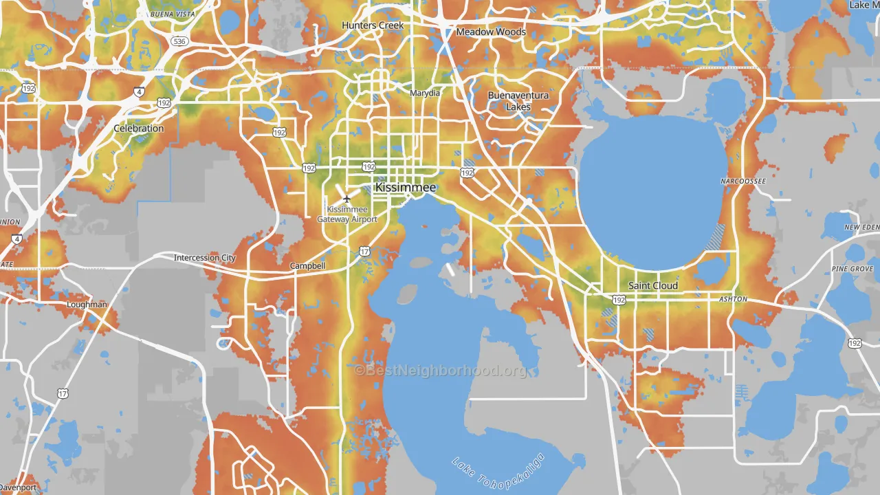 Bike Grade map of Osceola County, FL