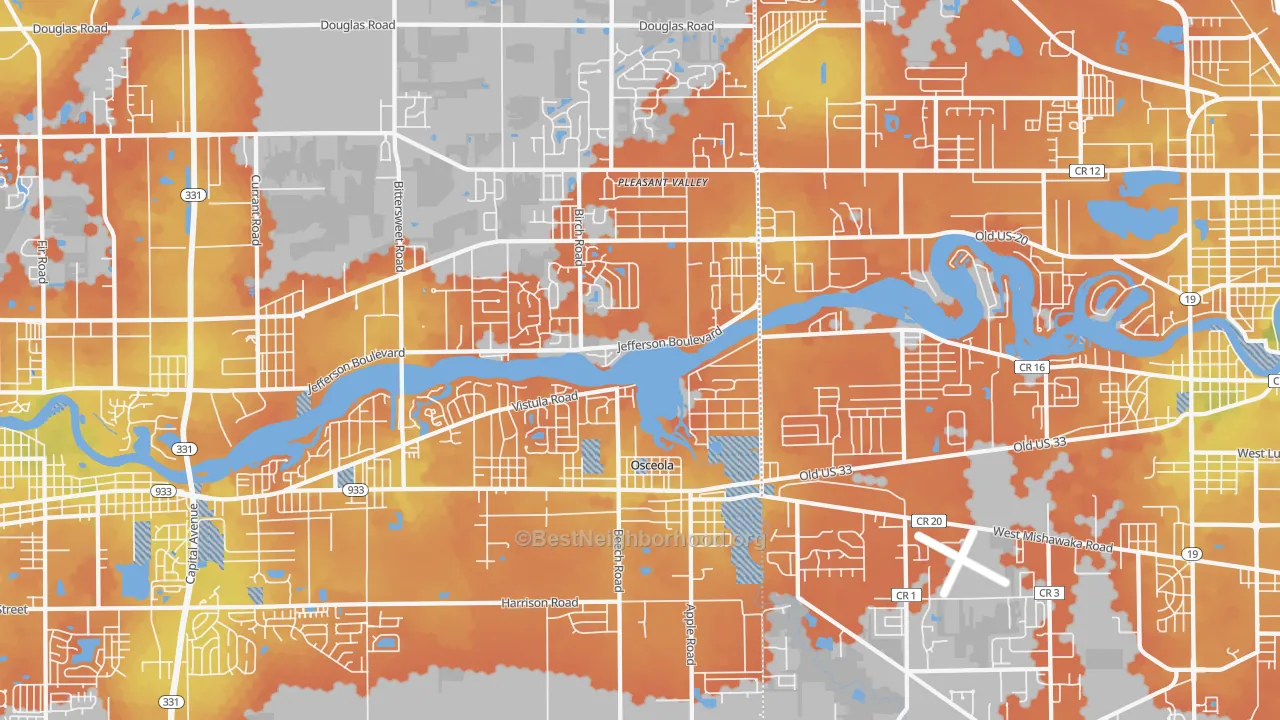 Bike Grade map of Osceola, IN