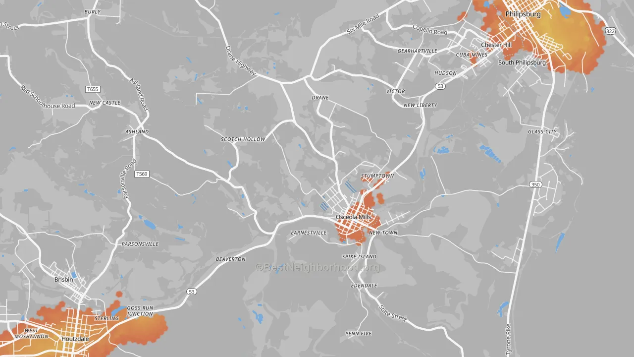 Bike Grade map of Osceola Mills, PA