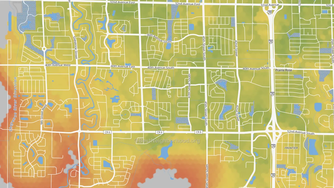 Bike Grade map of Osgood, Fargo, ND