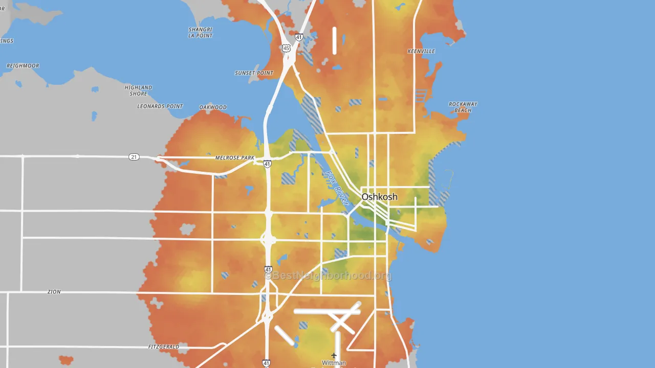 Bike Grade map of Oshkosh, WI