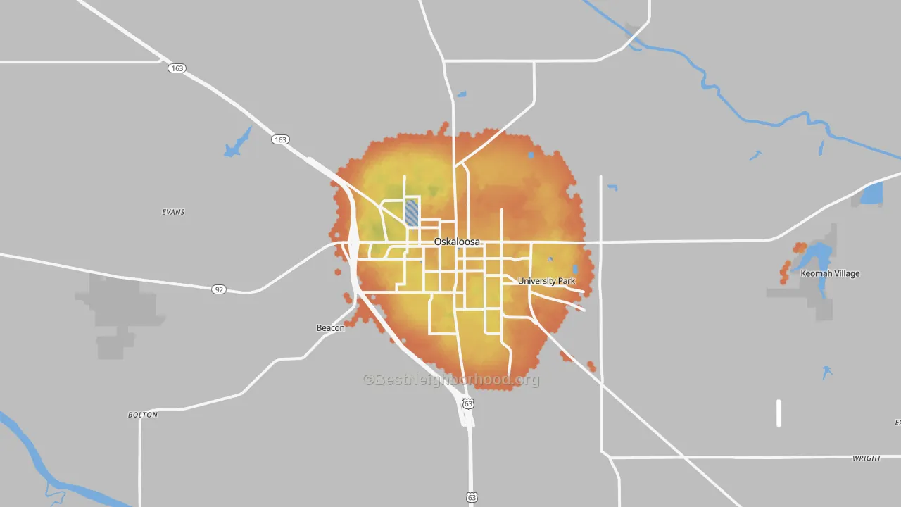 Bike Grade map of Oskaloosa, IA