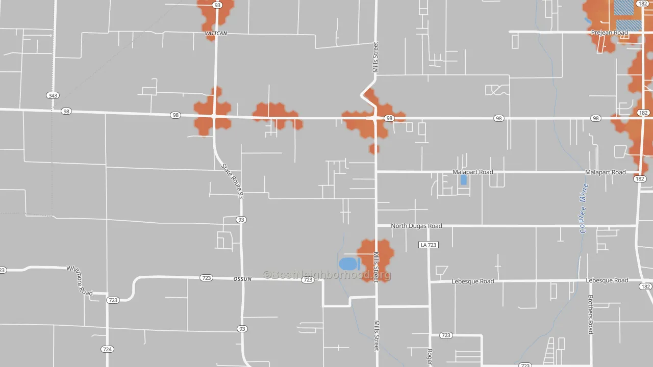 Bike Grade map of Ossun, LA