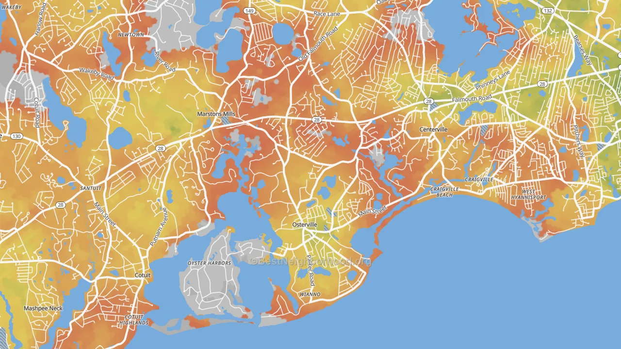 Bike Grade map of Osterville, MA