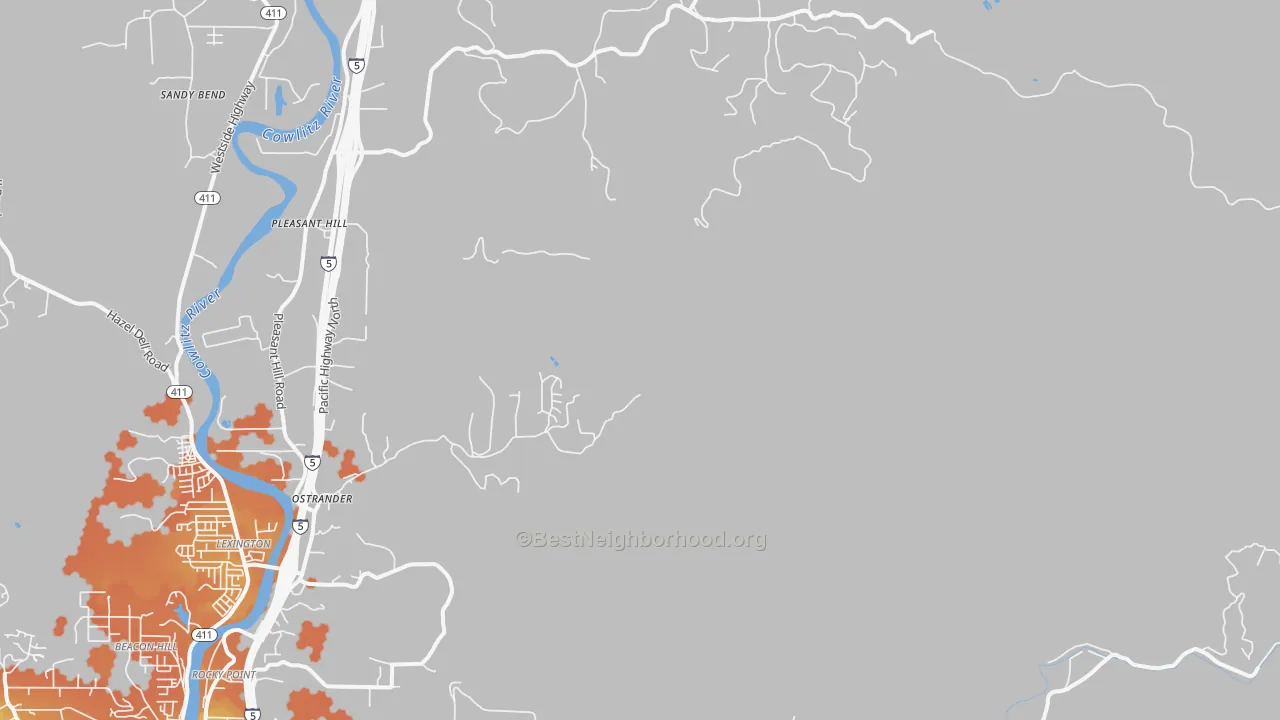 Bike Grade map of Ostrander, WA