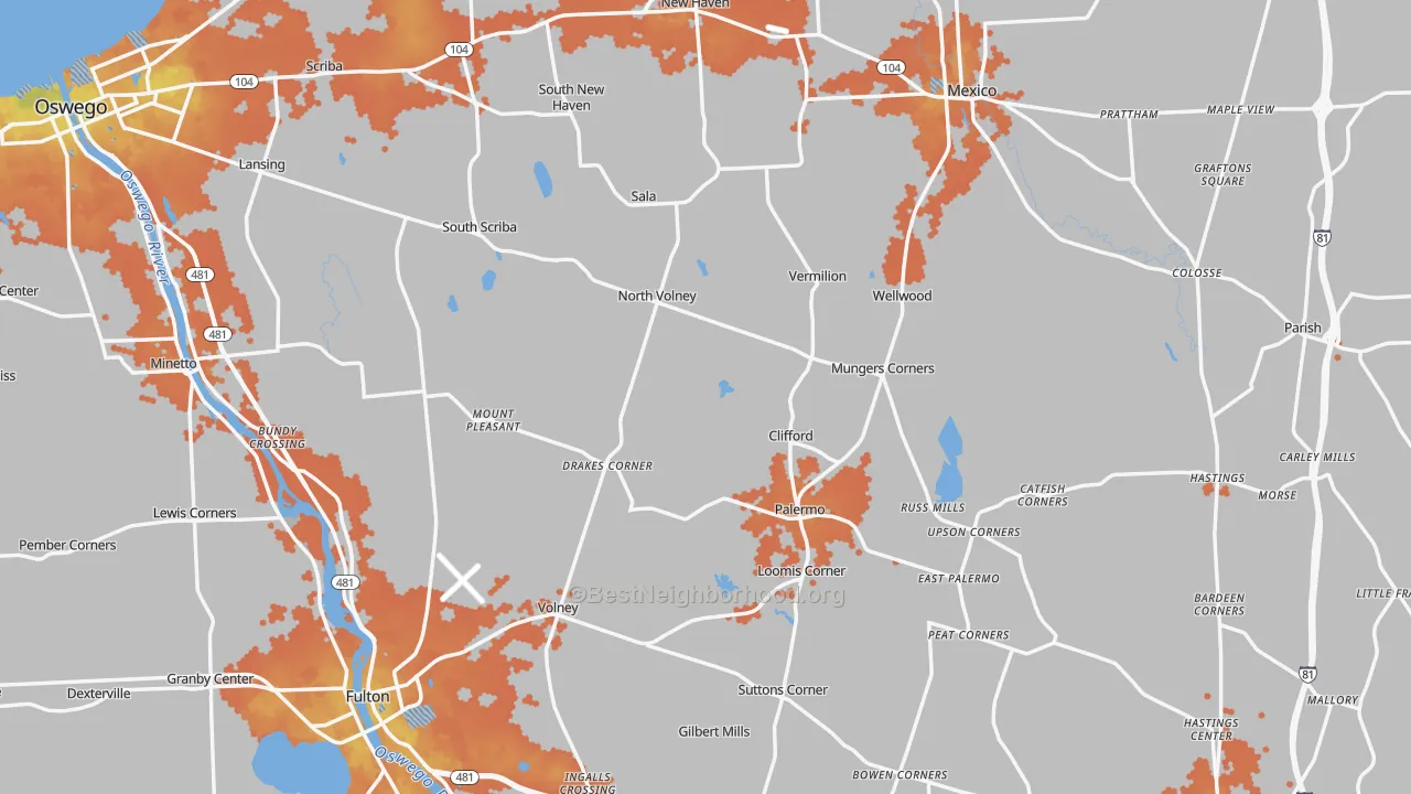 Bike Grade map of Oswego County, NY
