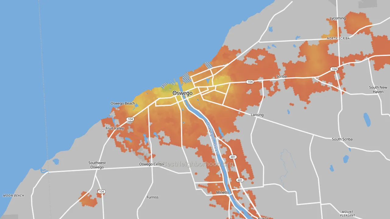 Bike Grade map of Oswego, NY