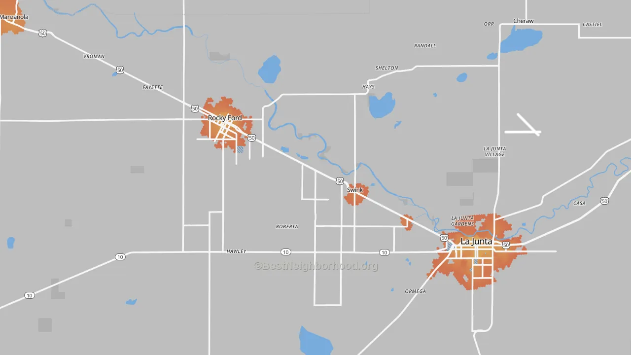Bike Grade map of Otero County, CO