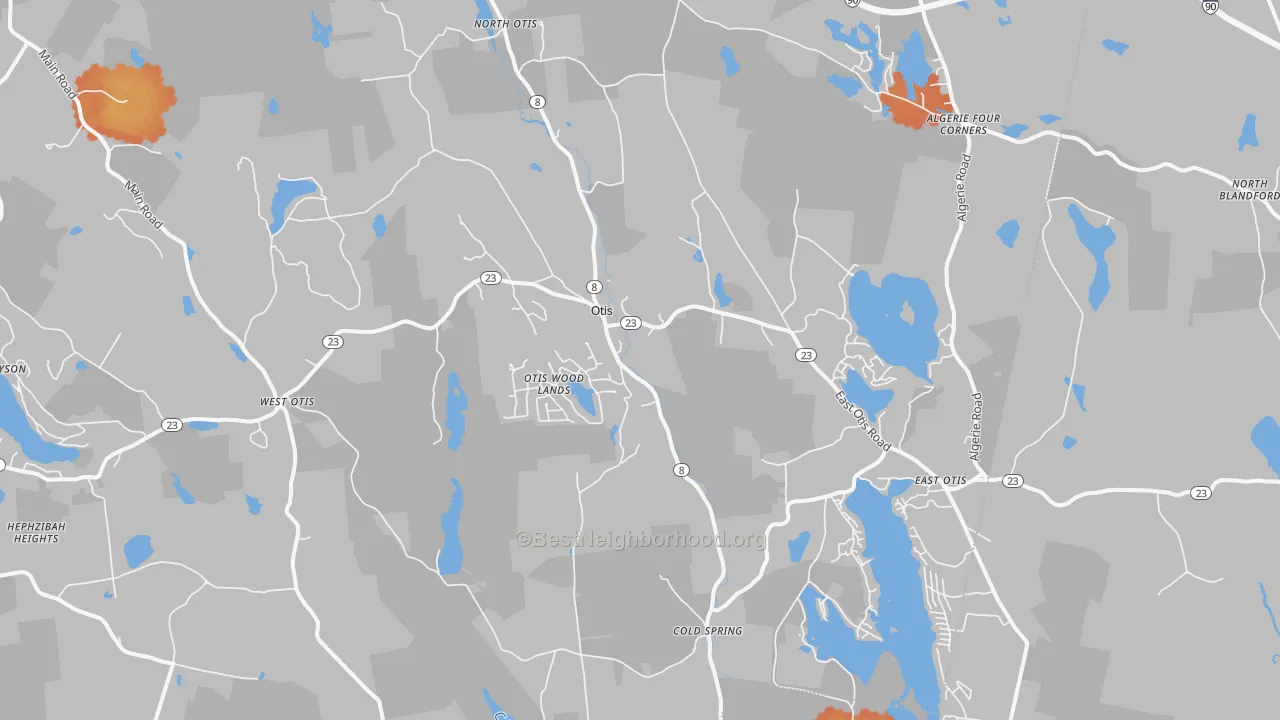Bike Grade map of Otis, MA
