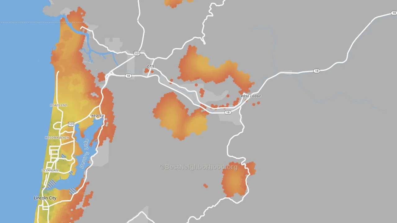 Bike Grade map of Otis, OR