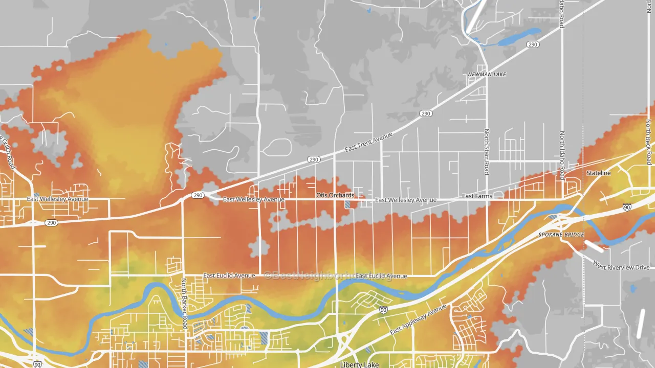 Bike Grade map of Otis Orchards, WA