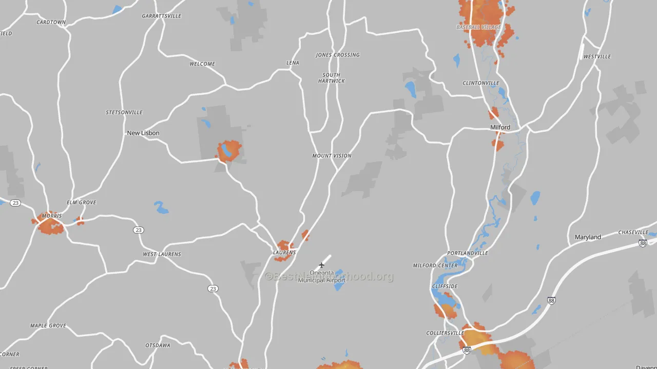 Bike Grade map of Otsego County, NY