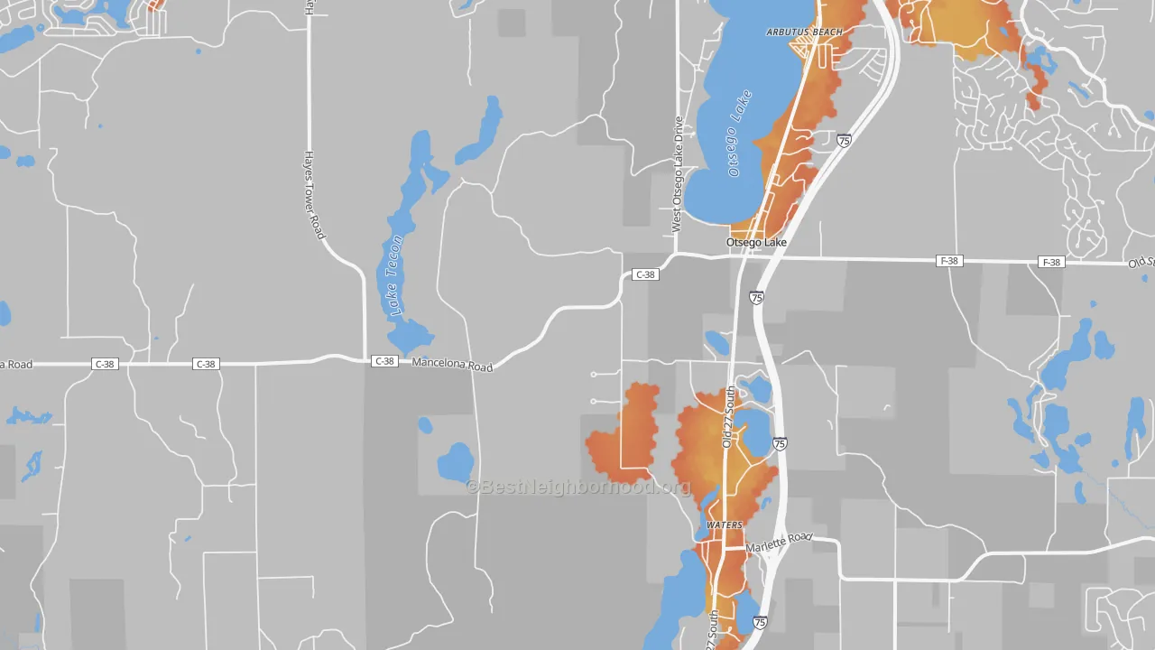 Bike Grade map of Otsego Lake, MI
