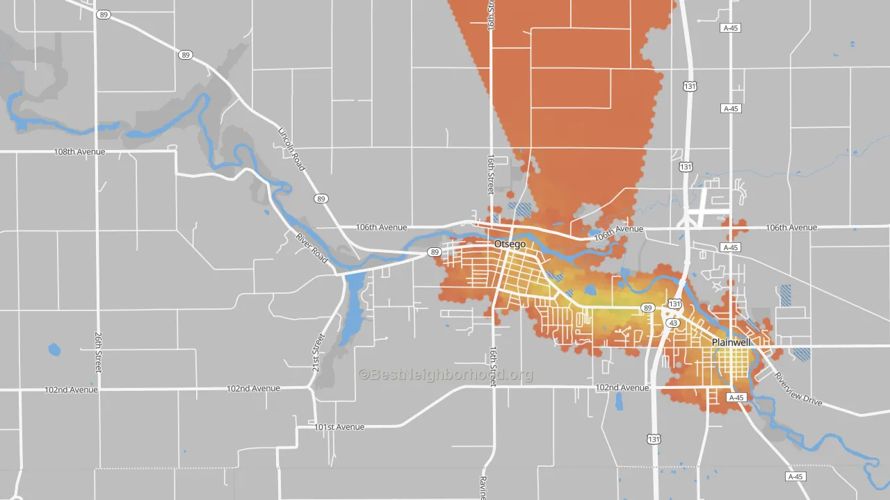 Bike Grade map of Otsego, MI