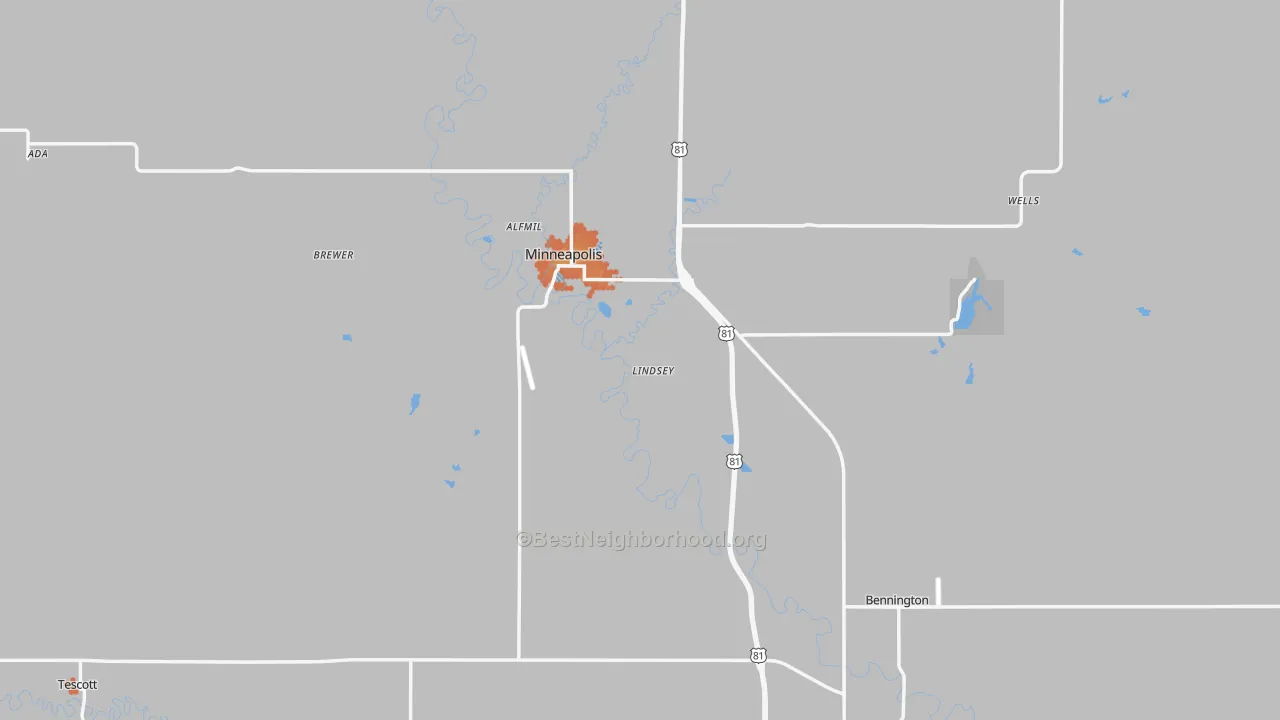 Bike Grade map of Ottawa County, KS