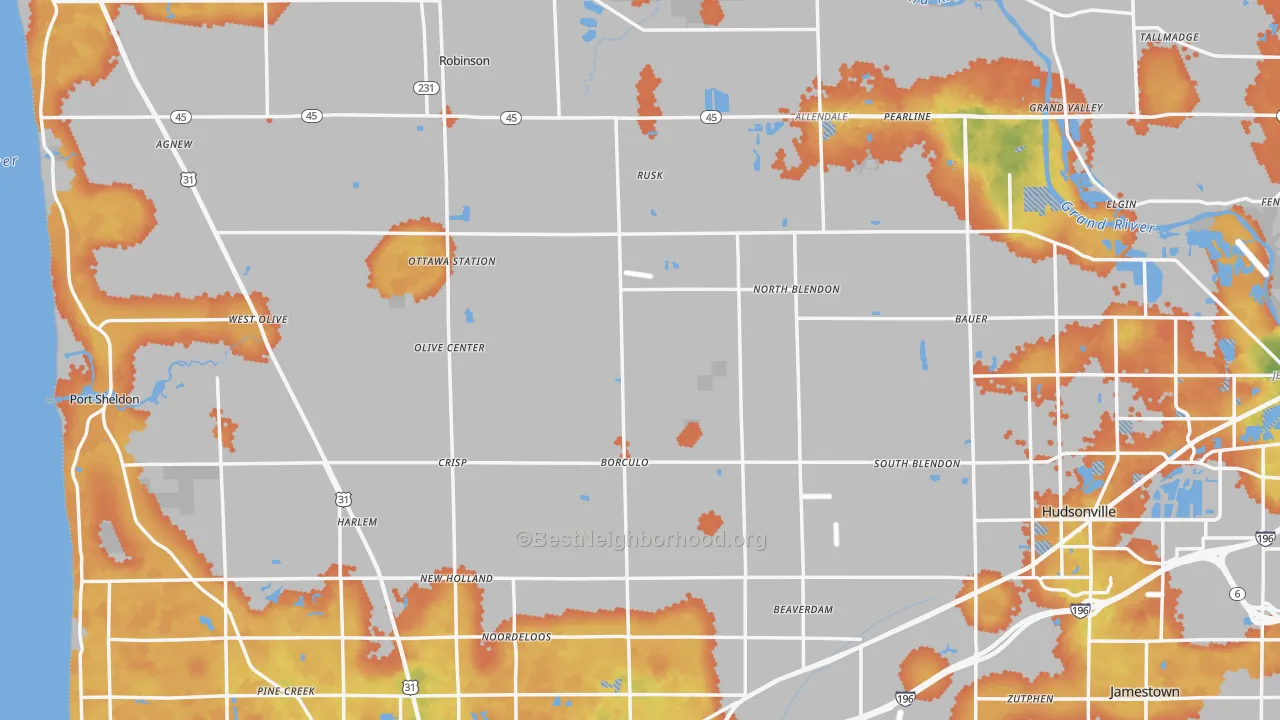 Bike Grade map of Ottawa County, MI