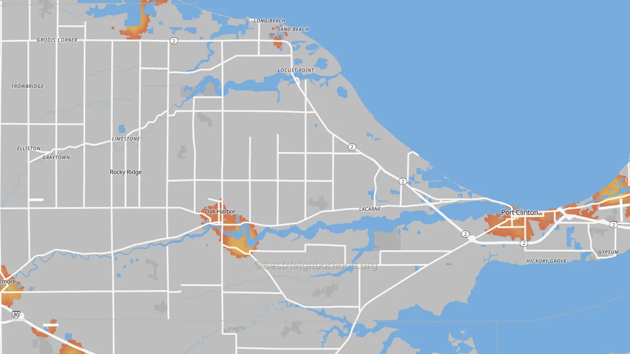 Bike Grade map of Ottawa County, OH