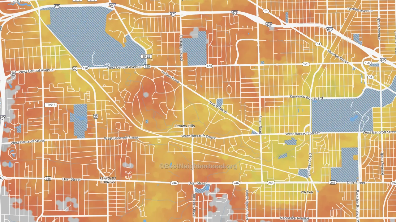 Bike Grade map of Ottawa Hills, OH