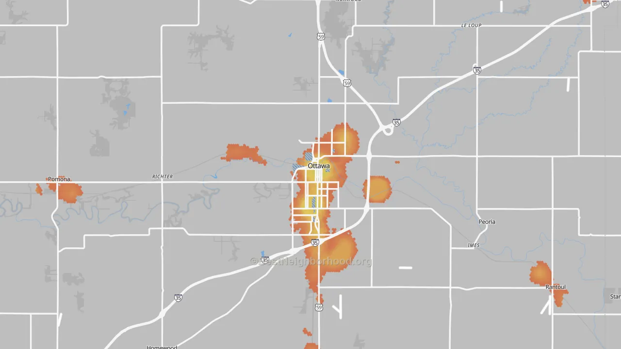 Bike Grade map of Ottawa, KS