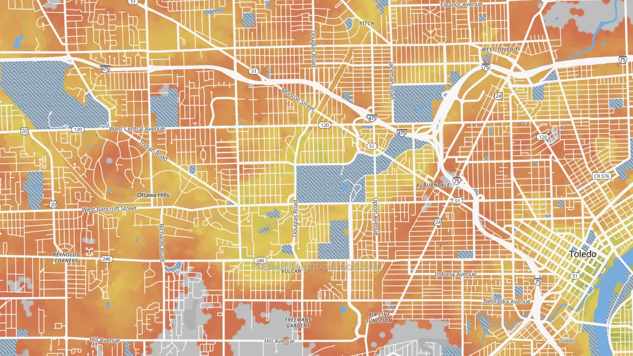 Bike Grade map of Ottawa, Toledo, OH