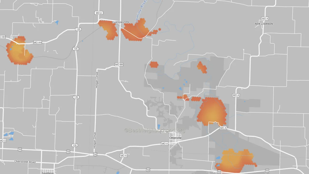 Bike Grade map of Otterville, MO