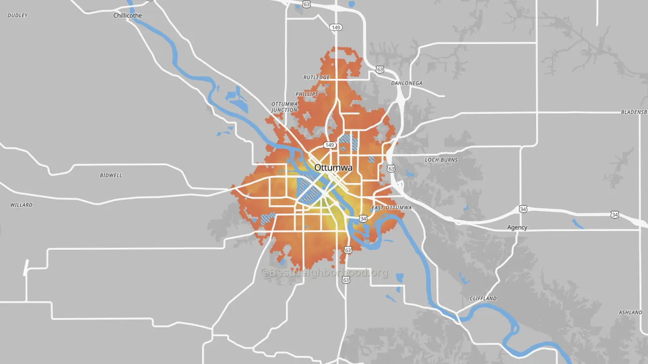Bike Grade map of Ottumwa, IA