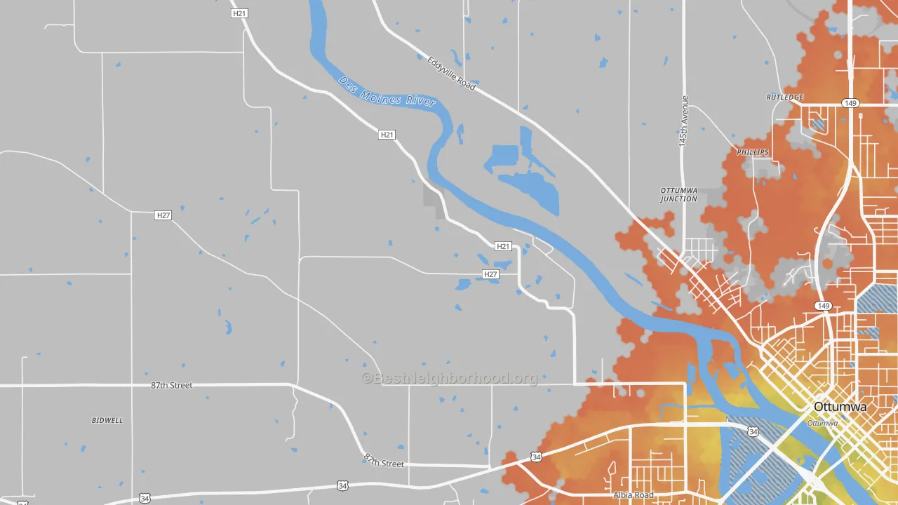 Bike Grade map of Ottumwa Junction, IA