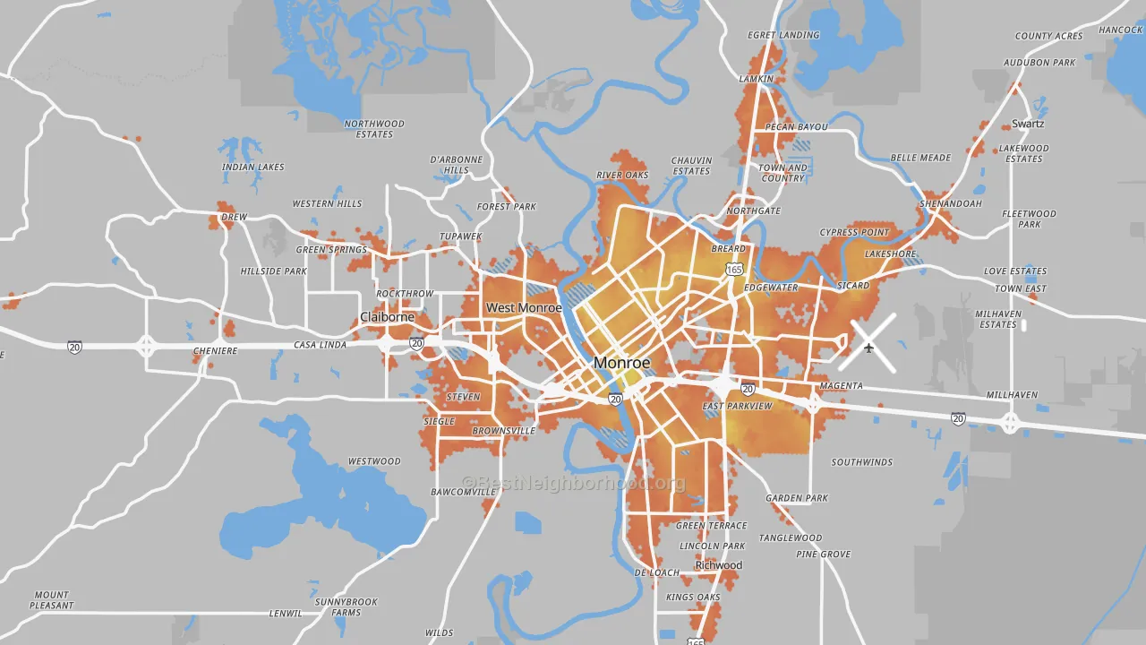 Bike Grade map of Ouachita Parish, LA
