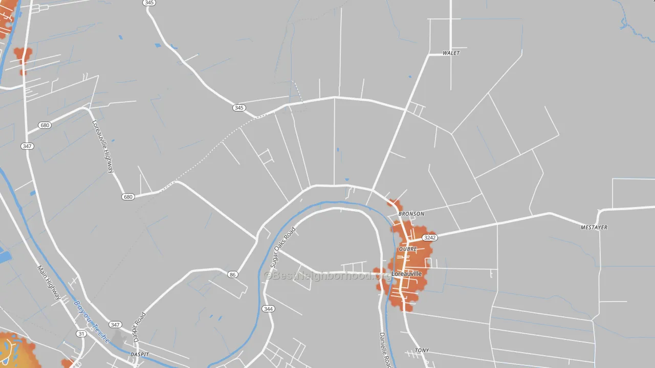 Bike Grade map of Oubre, LA