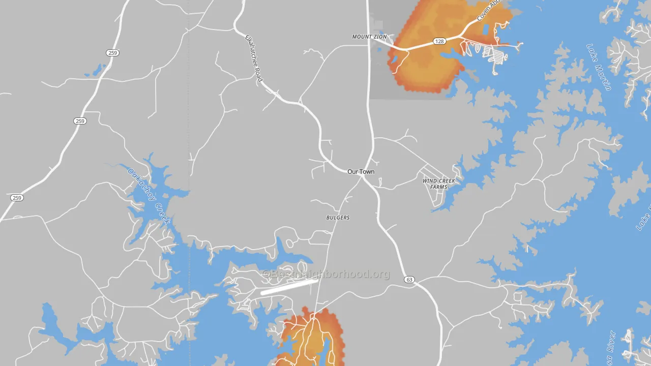Bike Grade map of Our Town, AL