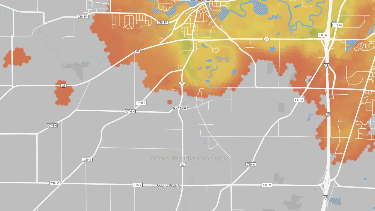 Bike Grade map of Ourtown, WI
