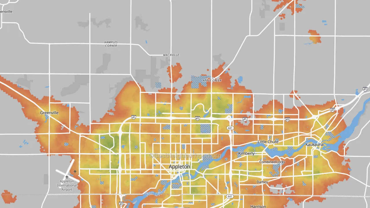 Bike Grade map of Outagamie County, WI