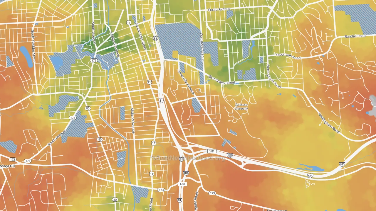 Bike Grade map of Outer Comstock, Syracuse, NY
