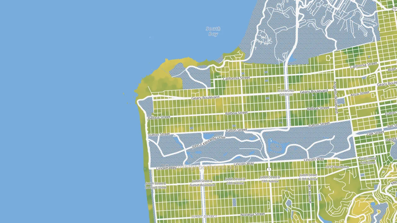 Bike Grade map of Outer Richmond, San Francisco, CA