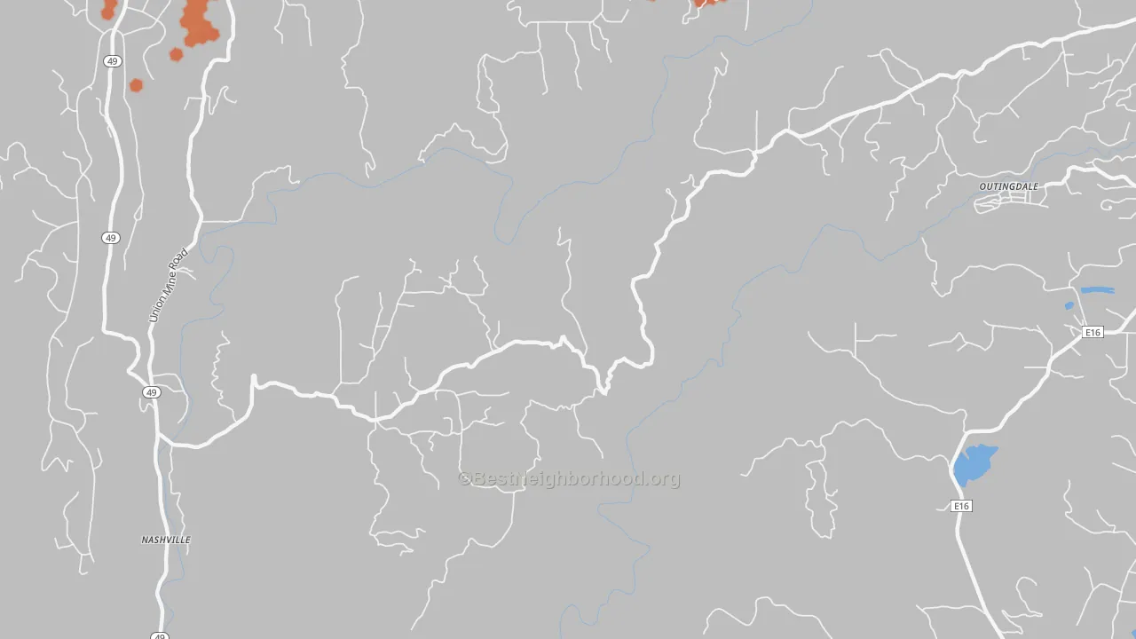 Bike Grade map of Outingdale, CA
