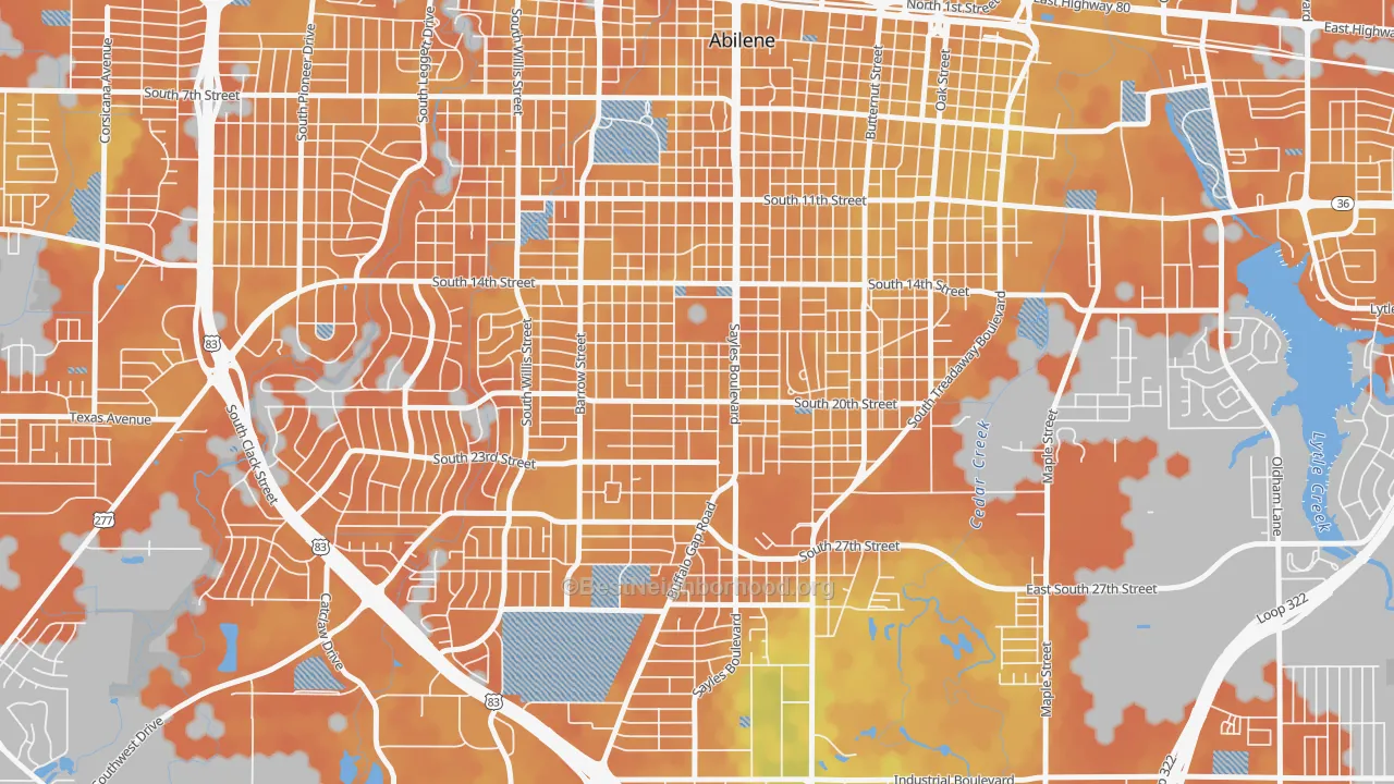 Bike Grade map of Over Place Area, Abilene, TX