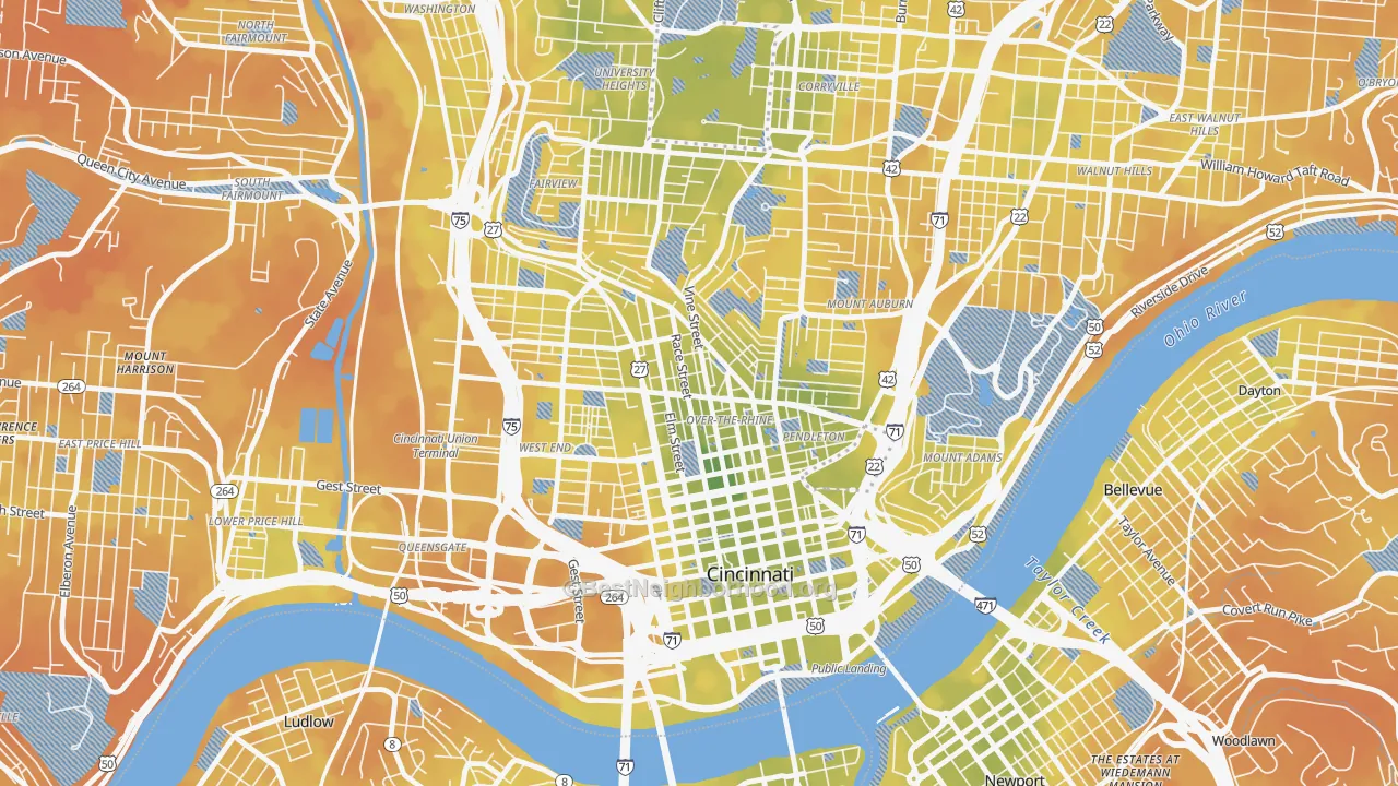 Bike Grade map of Over-the-Rhine, Cincinnati, OH