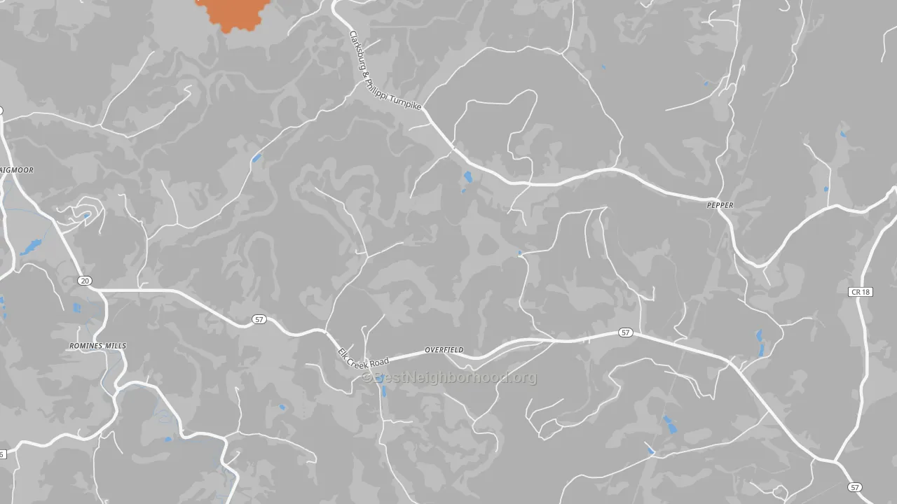 Bike Grade map of Overfield, WV