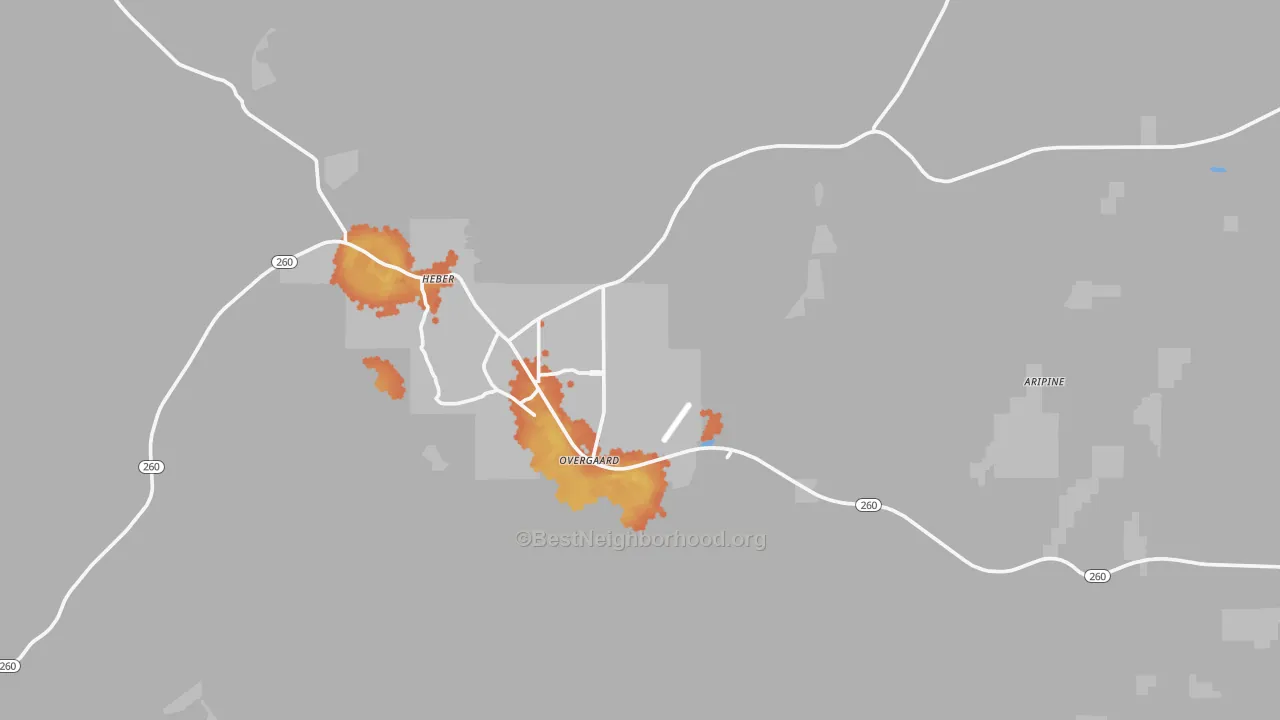 Bike Grade map of Overgaard, AZ