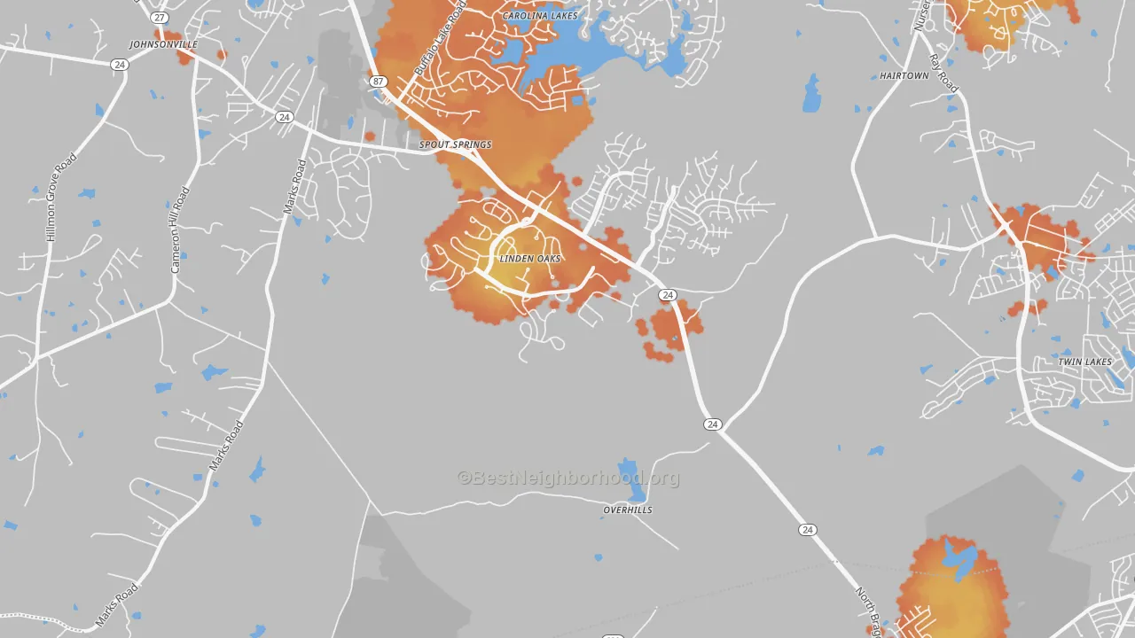 Bike Grade map of Overhills, NC