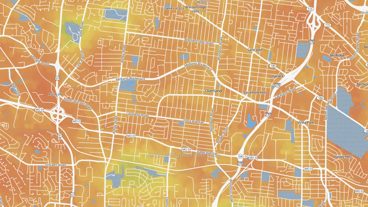 Bike Grade map of Overland, MO