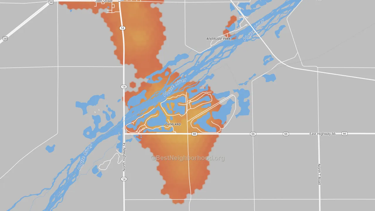 Bike Grade map of Overland, NE