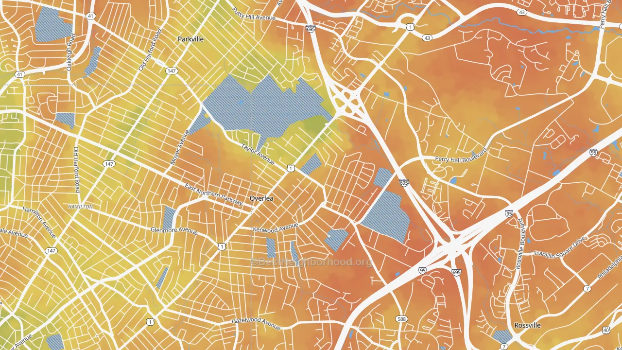 Bike Grade map of Overlea, MD