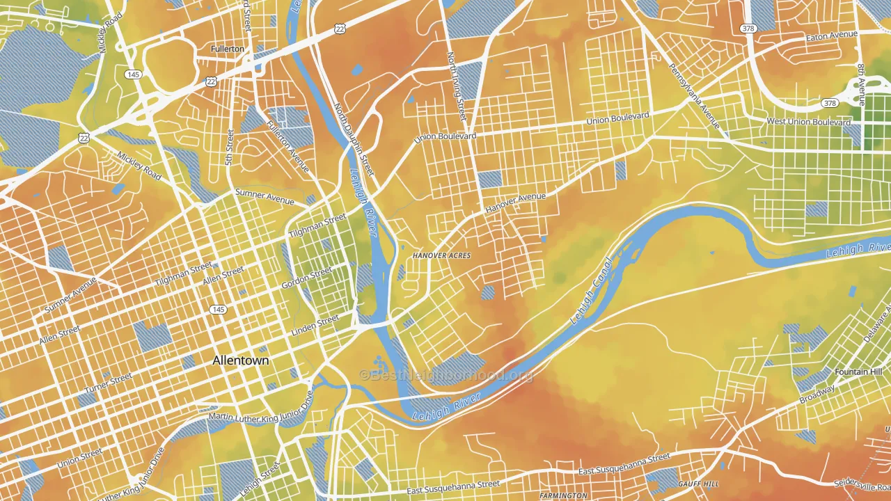 Bike Grade map of Overlook Park, Allentown, PA