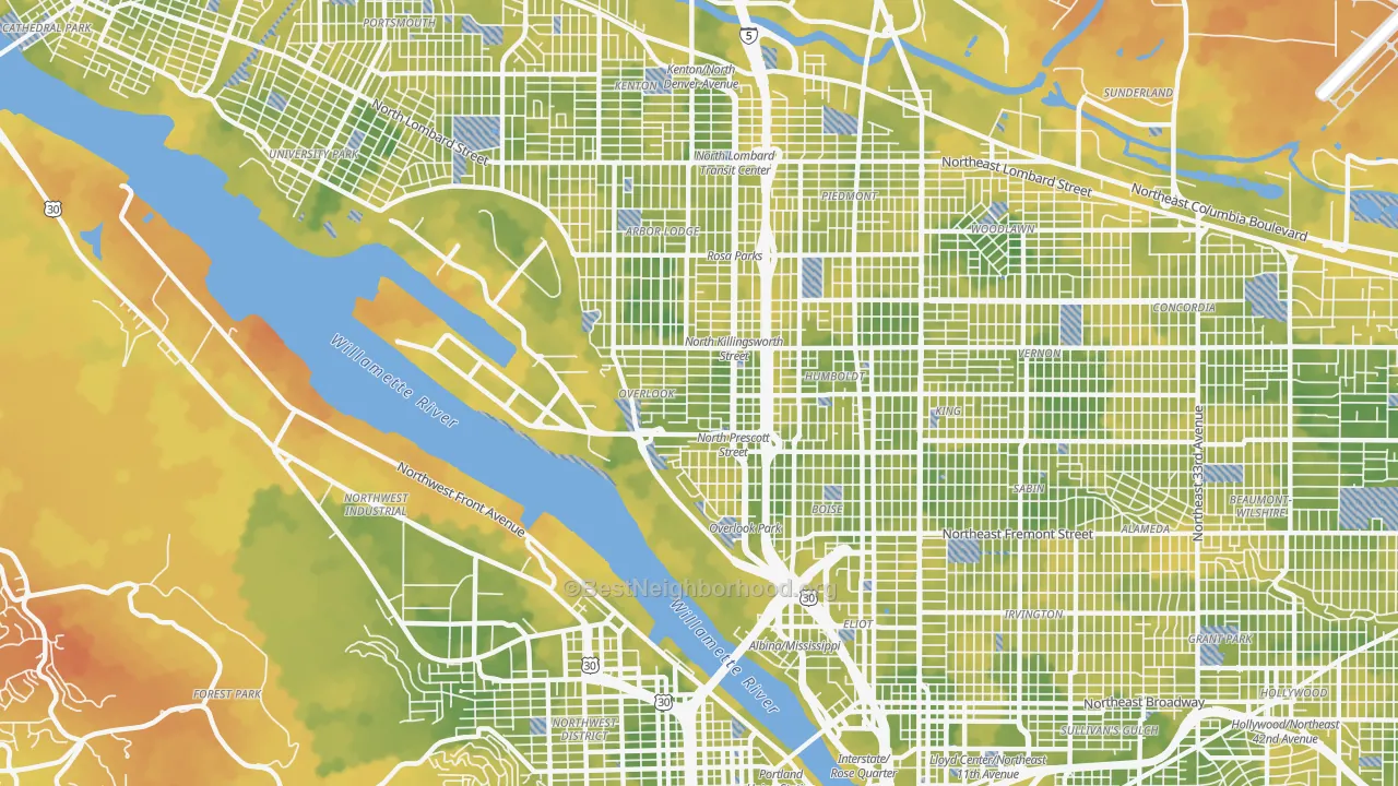 Bike Grade map of Overlook, Portland, OR