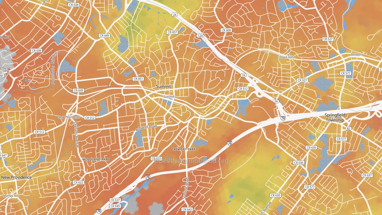 Bike Grade map of Overlook, Summit, NJ