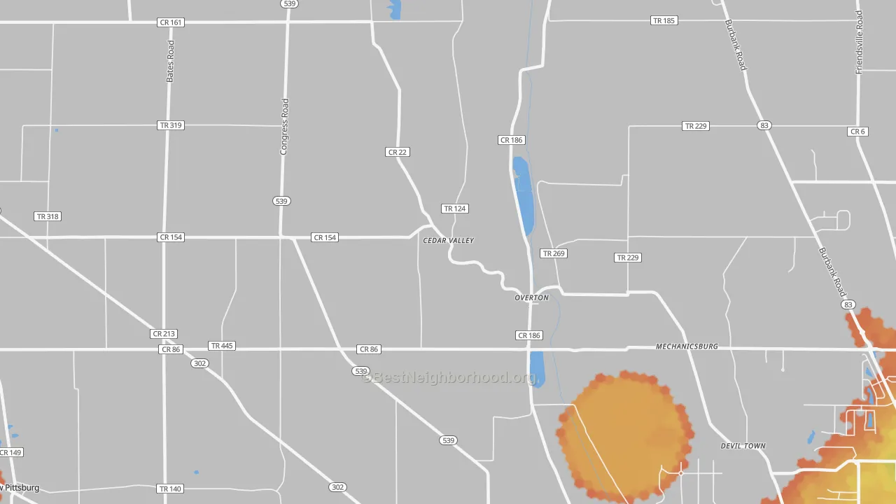 Bike Grade map of Overton, OH