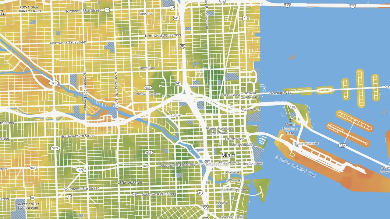 Bike Grade map of Overtown, Miami, FL
